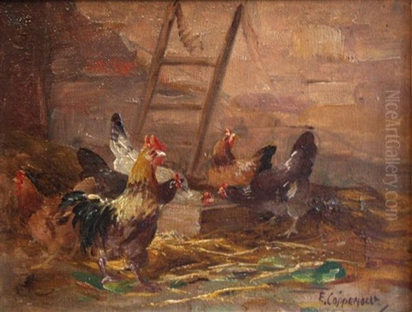 La Basse-court Oil Painting by Edmond Van Coppenolle