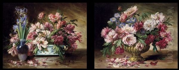 Natures Mortes Aux Fleurs (2 Works) Oil Painting by Edmond Van Coppenolle