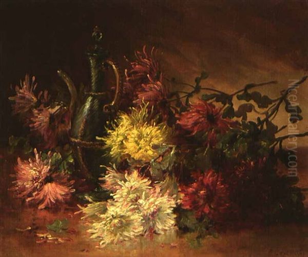 Chrysanthemen Und Krug Oil Painting by Edmond Van Coppenolle