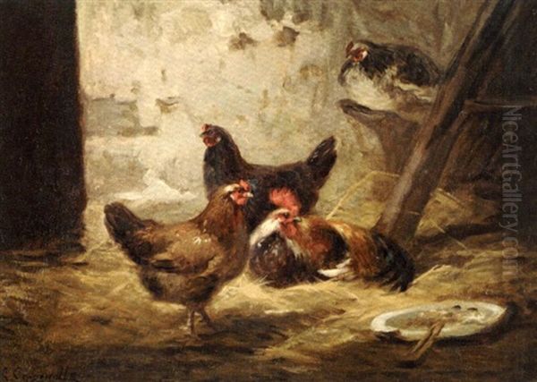 Coqs Et Poules Oil Painting by Edmond Van Coppenolle