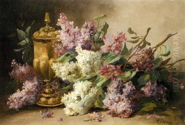 Jete De Fleurs (+ Les Lilas; 2 Works) Oil Painting by Edmond Van Coppenolle