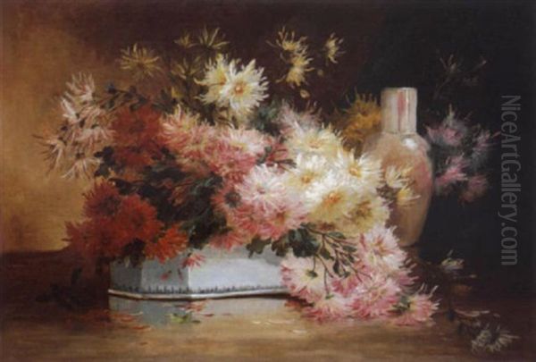 Bouquet De Fleurs Dans Une Jardiniere Oil Painting by Edmond Van Coppenolle