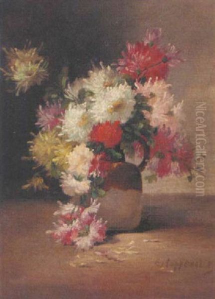 Chrysanthemums In A Jug Oil Painting by Edmond Van Coppenolle