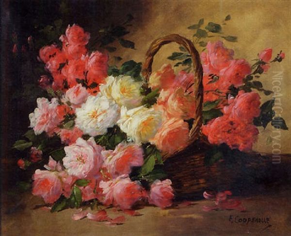 Roses Dans Un Panier Oil Painting by Edmond Van Coppenolle