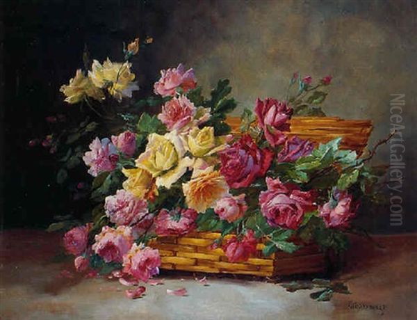 La Corbeille De Roses Oil Painting by Edmond Van Coppenolle