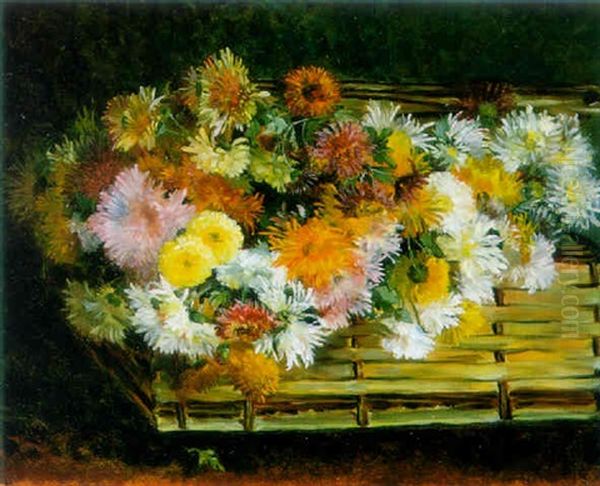 Basket Of Flowers Oil Painting by Edmond Van Coppenolle