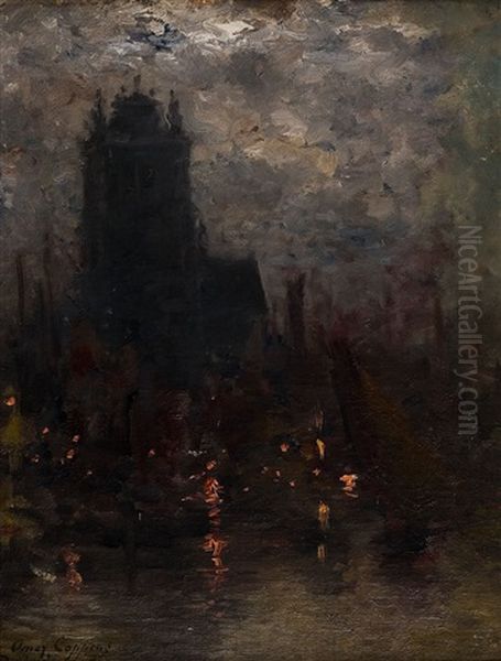 Dordrecht A La Tombee De La Nuit Oil Painting by Omer Coppens