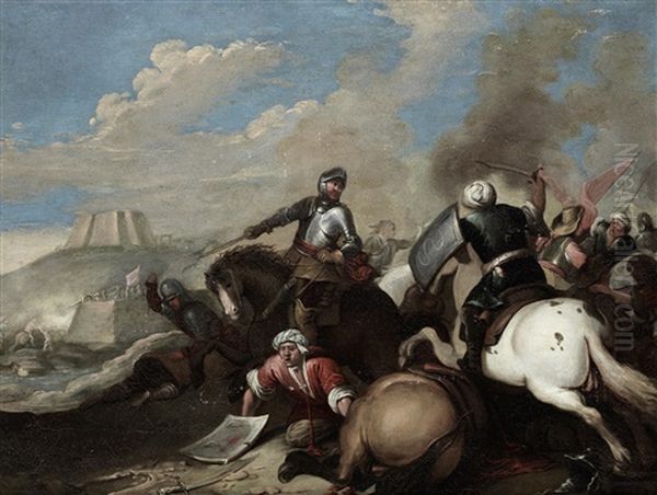 A Cavalry Skirmish Between Turks And Christians Oil Painting by Carlo Coppola