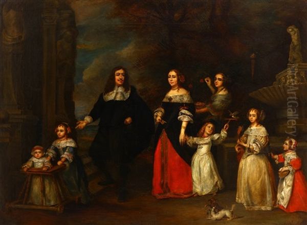 Portrait Of A Family  Oil On Canvas  64.5 X 86.8 Cm by Gonzales Coques