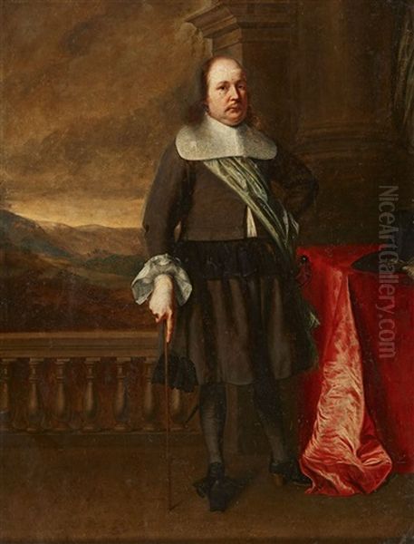 Portrait Of A Gentleman In A Panoramic Landscape by Gonzales Coques