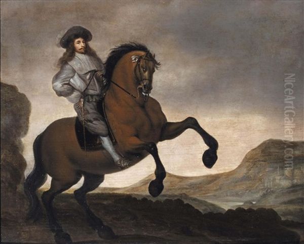 An Equestrian Portrait Of A Gentleman In A Hilly Landscape Oil Painting by Gonzales Coques