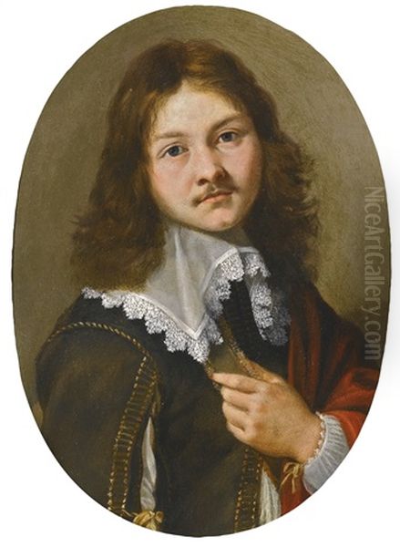 Portrait Of A Young Man, Holding His Lapel Oil Painting by Gonzales Coques