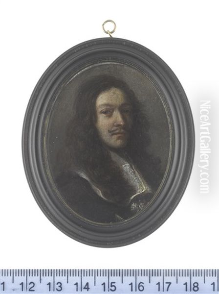 A Gentleman, Wearing Black Doublet And White Lace Lawn Collar Drawn With Tassles, His Natural Hair Falling Before His Shoulders Oil Painting by Gonzales Coques