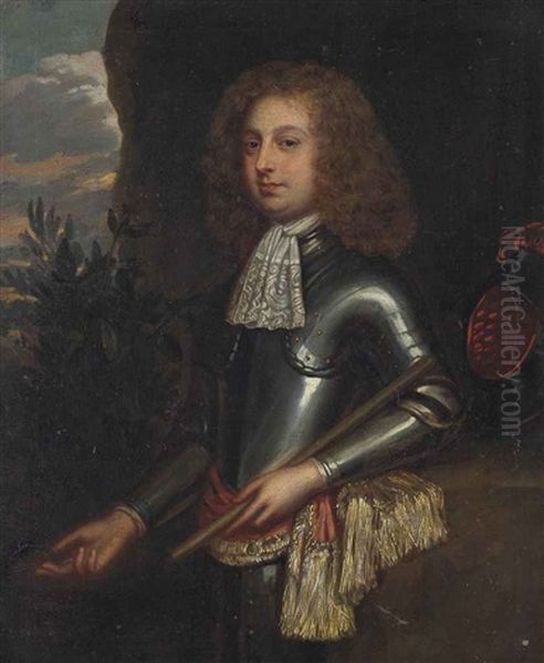 Portrait Of A Gentleman, Half-length, In Armour, In A Landscape Oil Painting by Gonzales Coques