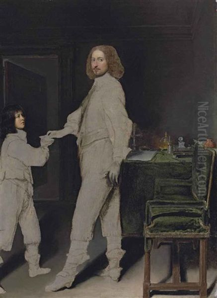 Portrait Of A Man, Full-length, Handing A Letter To A Boy, In An Interior Oil Painting by Gonzales Coques