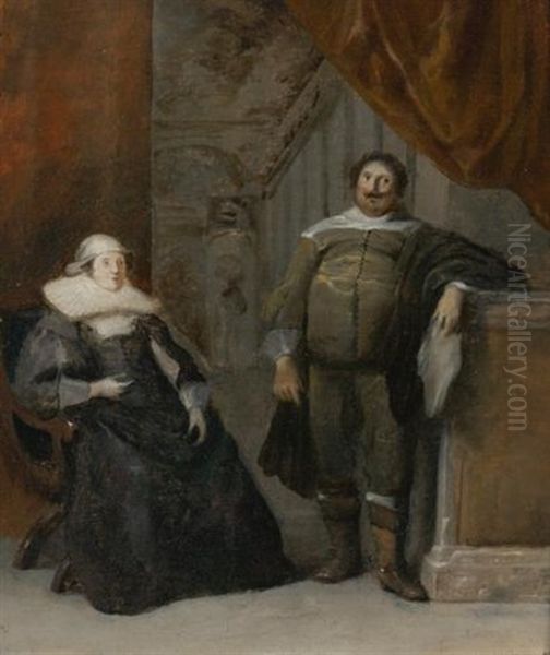 Portrait Of A Man And Woman Oil Painting by Gonzales Coques