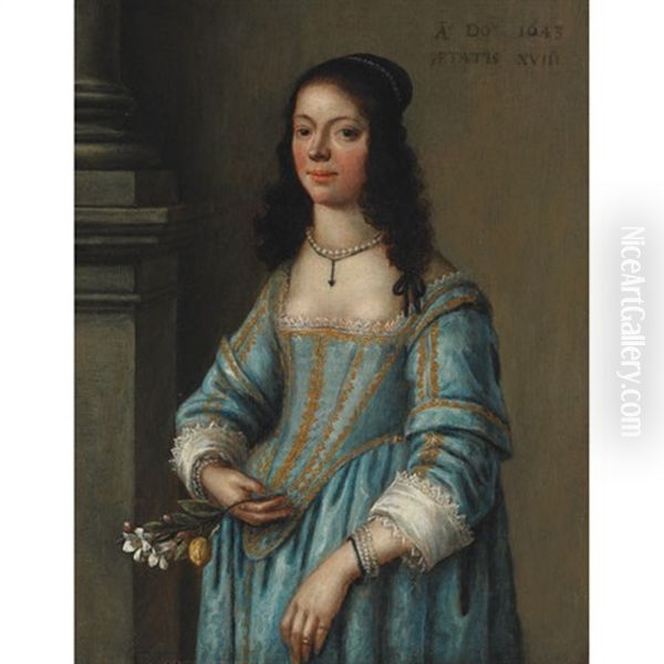 Young Lady In Blue Dress Oil Painting by Gonzales Coques