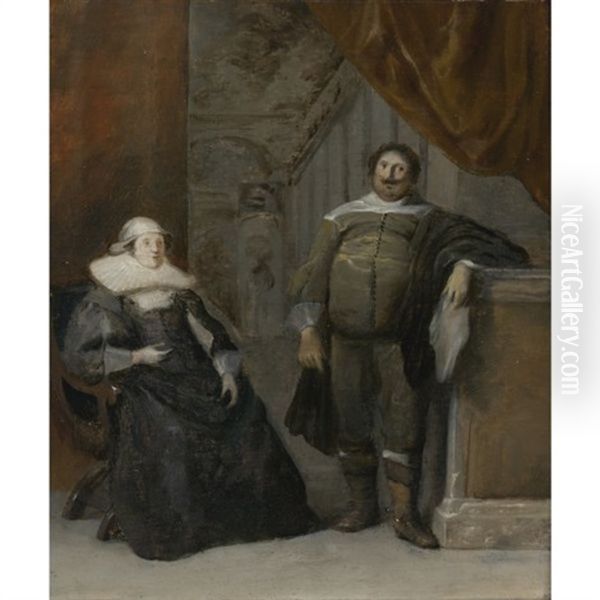 Portrait Of A Man And Woman Oil Painting by Gonzales Coques