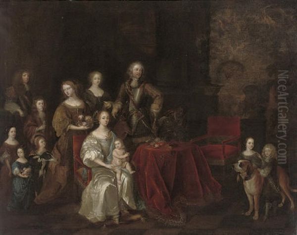 Portrait Of A Family Around A Table Oil Painting by Gonzales Coques