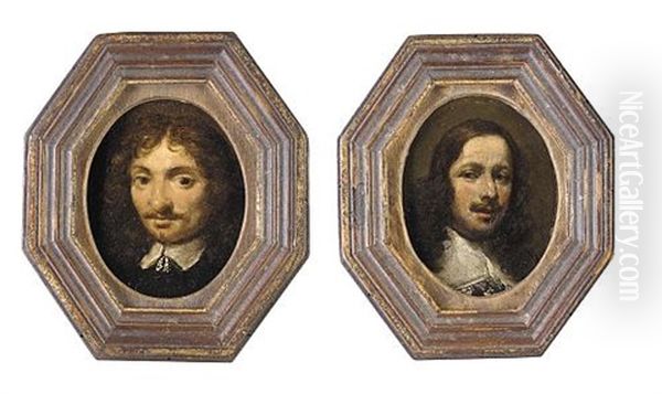 Portraits Of Gentlemen, Head And Shoulders, Wearing Black (pair) Oil Painting by Gonzales Coques