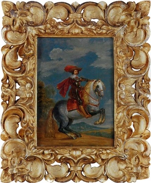 An Equestrian Portrait Of A Prince In Armor, With The Order Of The Golden Fleece, In A Landscape Oil Painting by Gonzales Coques