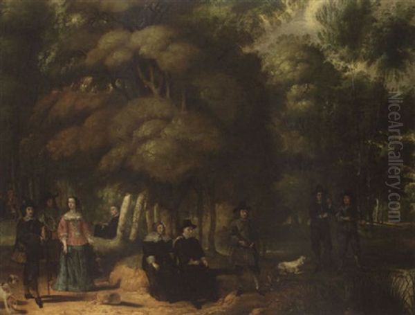 A Hunting Party In A Forest Oil Painting by Gonzales Coques