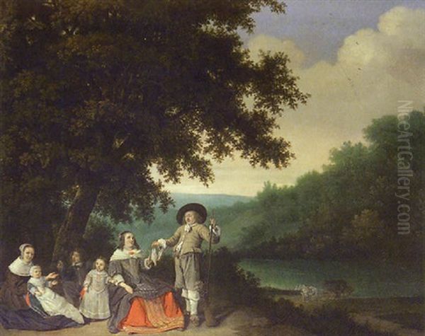 Portrait D'un Chasseur Et De Sa Famille Dans Un Paysage Oil Painting by Gonzales Coques