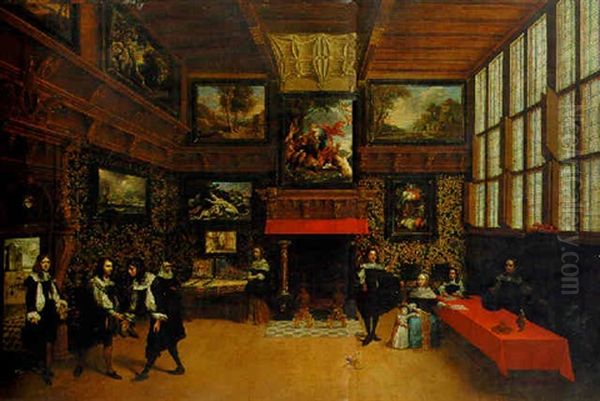 The Neercamer Of A Town House Near The Wharf At Antwerp With A Young Gentleman Receiving An Elegant Visitor With A Companion Oil Painting by Gonzales Coques