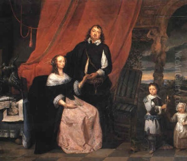 Group Portrait Of David Ryckaert Iii And His Family Oil Painting by Gonzales Coques