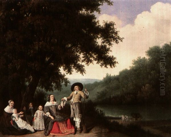 Portrait Of The De Meer Family In A River Landscape Oil Painting by Gonzales Coques