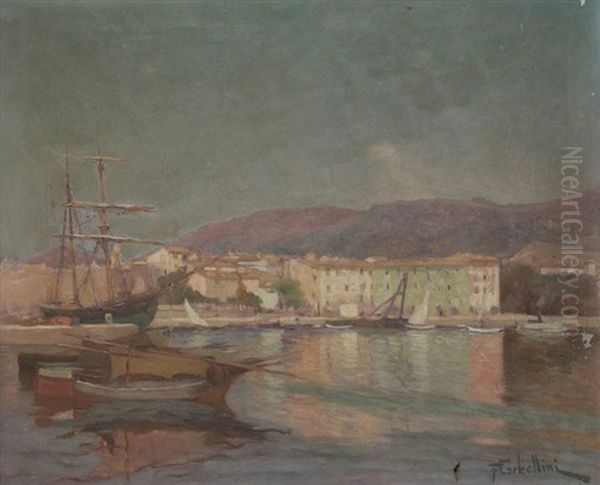 Corse, Bateaux Au Port A Ajaccio Oil Painting by Francois Corbellini