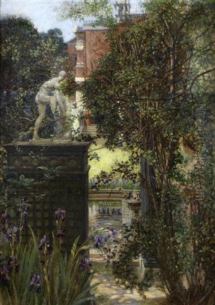 A London Garden Oil Painting by Edith Corbet