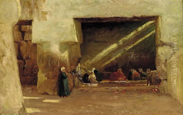 Arabs Resting In A Shaded Interior Oil Painting by Edith Corbet