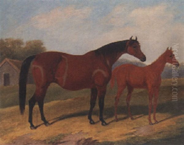 A Mare And A Foal Oil Painting by Edith Corbet