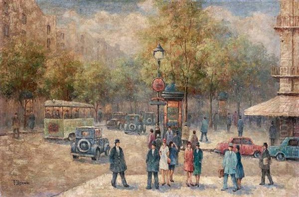 Strasenszene In San Francisco Mit Personen Autos Und Bussen Oil Painting by Gail Sherman Corbett