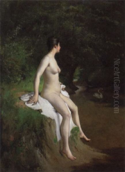 La Baigneuse Et Les Cygnes Oil Painting by Charles Corbineau