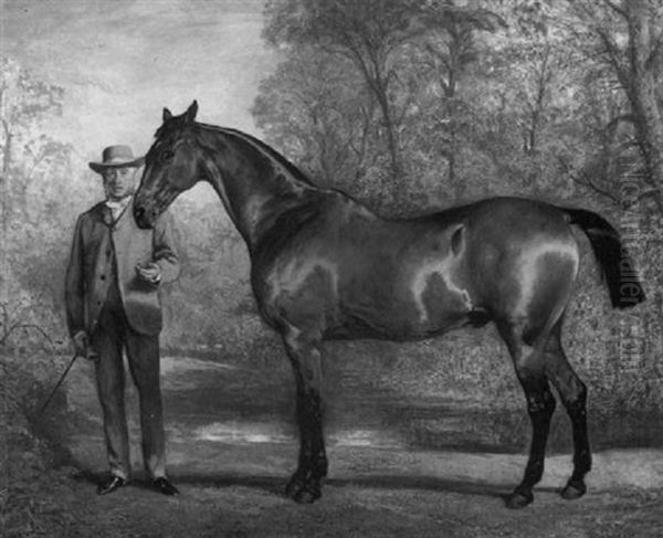 Mr. W. James Holden With His Favorite Hunter In A Landscape Oil Painting by Alfred Chantrey Corbould