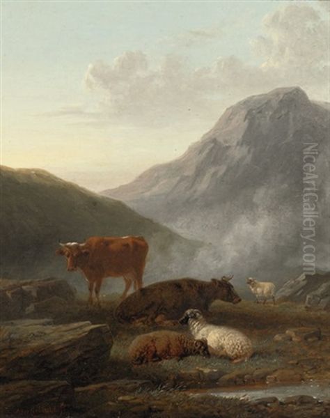 Highland Cattle Oil Painting by Aster R. C. Corbould