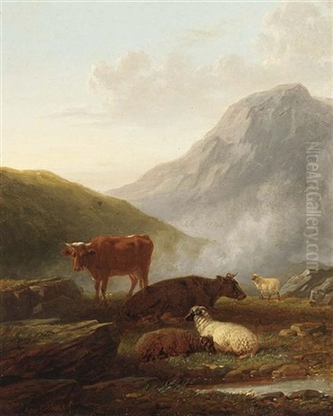 Highland Cattle Oil Painting by Aster R. C. Corbould