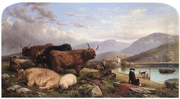 A Highland Ferry Oil Painting by Aster R. C. Corbould