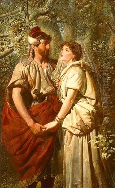 Troilus & Cressida In The Garden Of Pandarus (act Iii, Scene 2)(+ In The Orchard Of Pandarus; Verso) Oil Painting by Edward Henry Corbould