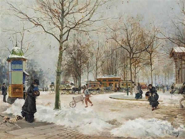 A Parisian Boulevard Oil Painting by Ricardo (Federico) Corchon y Diaque