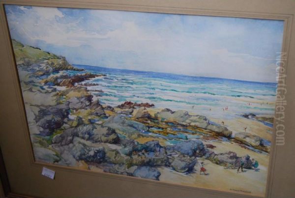 View Of Fistral Bay Oil Painting by Maud Angell