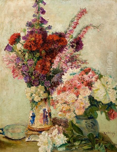 Still Life With Flowers Oil Painting by Ricardo (Federico) Corchon y Diaque