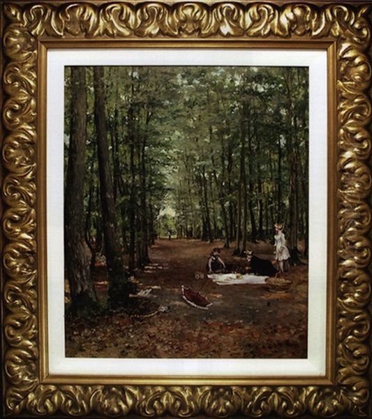 Picnic In The Forest Oil Painting by Ricardo (Federico) Corchon y Diaque