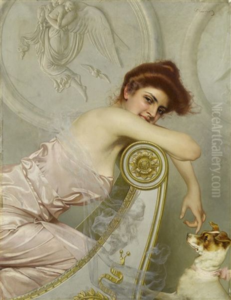 Junge Dame Mit Hundchen Oil Painting by Vittorio Matteo Corcos