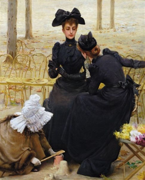 Unterhaltung Im Jardin Du Luxembourg Oil Painting by Vittorio Matteo Corcos