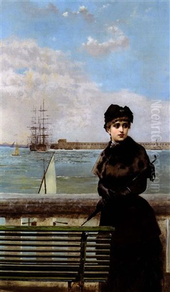 Una Donna Elegante A St. Malo Oil Painting by Vittorio Matteo Corcos