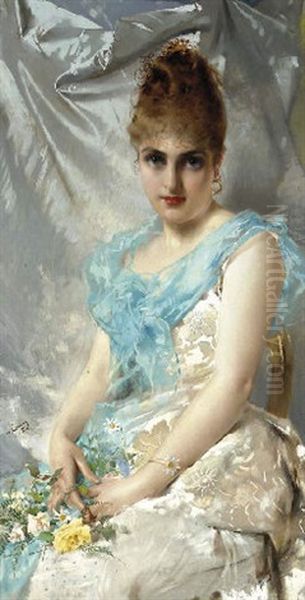 An Elegant Lady Oil Painting by Vittorio Matteo Corcos