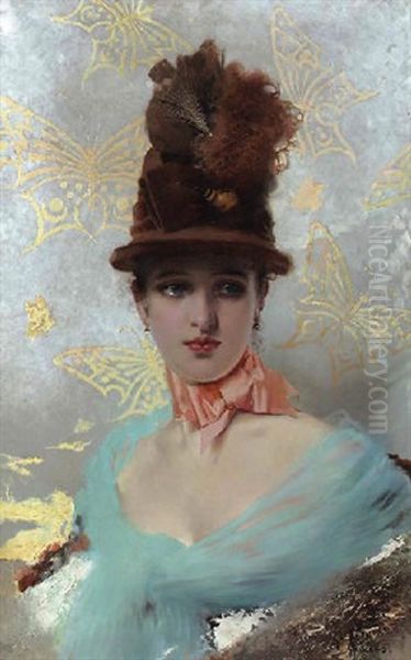 Une Elegante Oil Painting by Vittorio Matteo Corcos